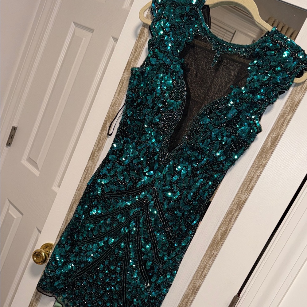 Elegant Teal Sequin Dress